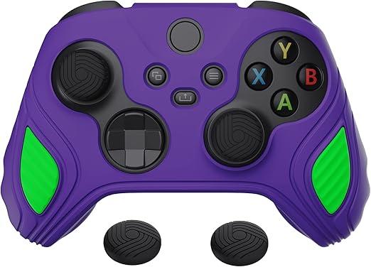 PlayVital Scorpion Edition Anti-Slip Silicone Case Cover for Xbox Series X/S Controller, Soft Rubber Case for Xbox Core Wireless Controller with Thumb Grip Caps - Neon Genesis Purple & Green