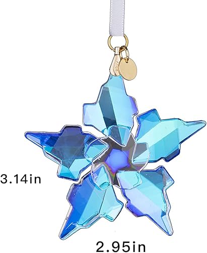 Miniatura 7 de Juego de adornos de cristal de copo de nieve de edición anual 2023, adornos navideños de ángeles coloridos de cristal, adornos festivos, regalos