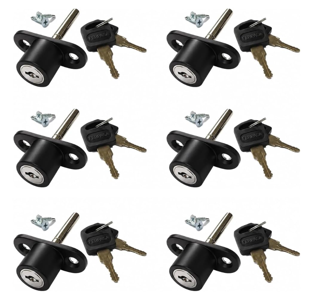 FERPASA® - Cerradura de Seguridad para Ventanas Correderas – Cierre de Sobreponer de Acero con Llaves y Tornillería (45 x 23,5 mm) (6, Negro)