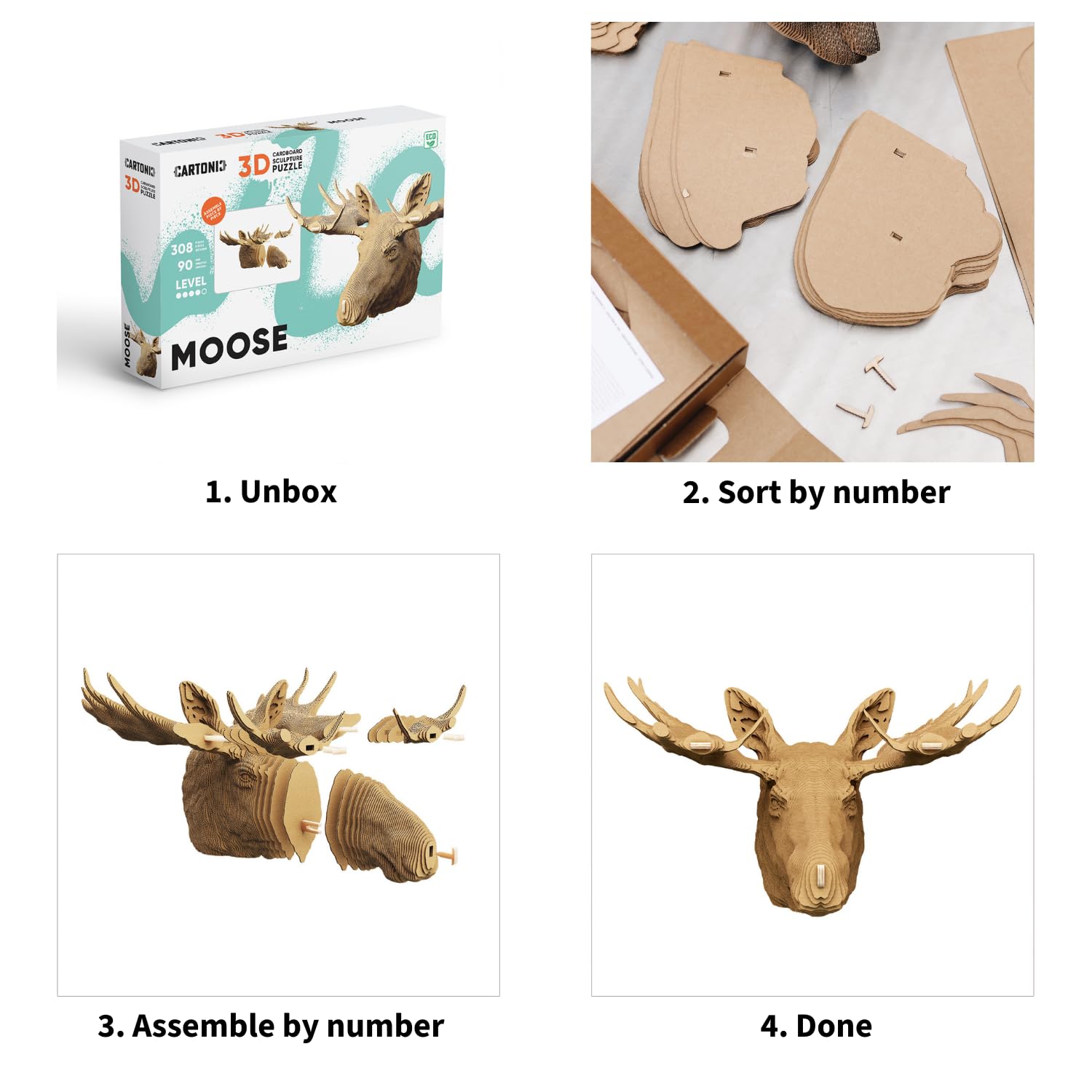 Élan Puzzle 3D en Carton – Maquette à Monter | 308 Pièces, 27 × 20 × 17 cm – Kit Sculpture DIY à Peindre, Matériaux Recyclés, Ados & Adultes, Idée Cadeau Déco