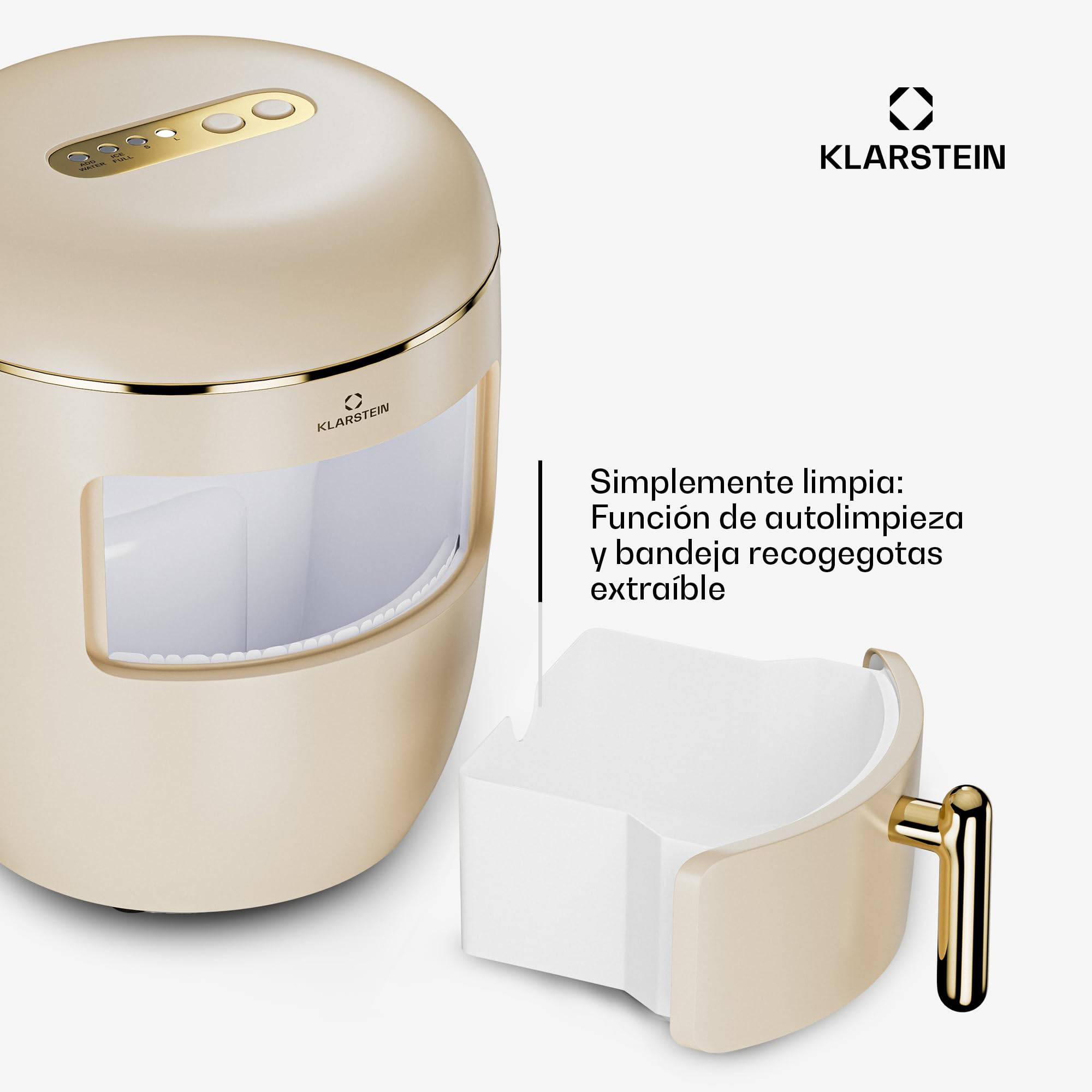 Klarstein Máquina de hielo para casa, Camping Gastro, Mini cubitos rápidos, Máquina profesional para cubitos grandes y pequeños, autolimpiable, depósito de agua de 2,3 L, 15 kg de hielo en 24 h
