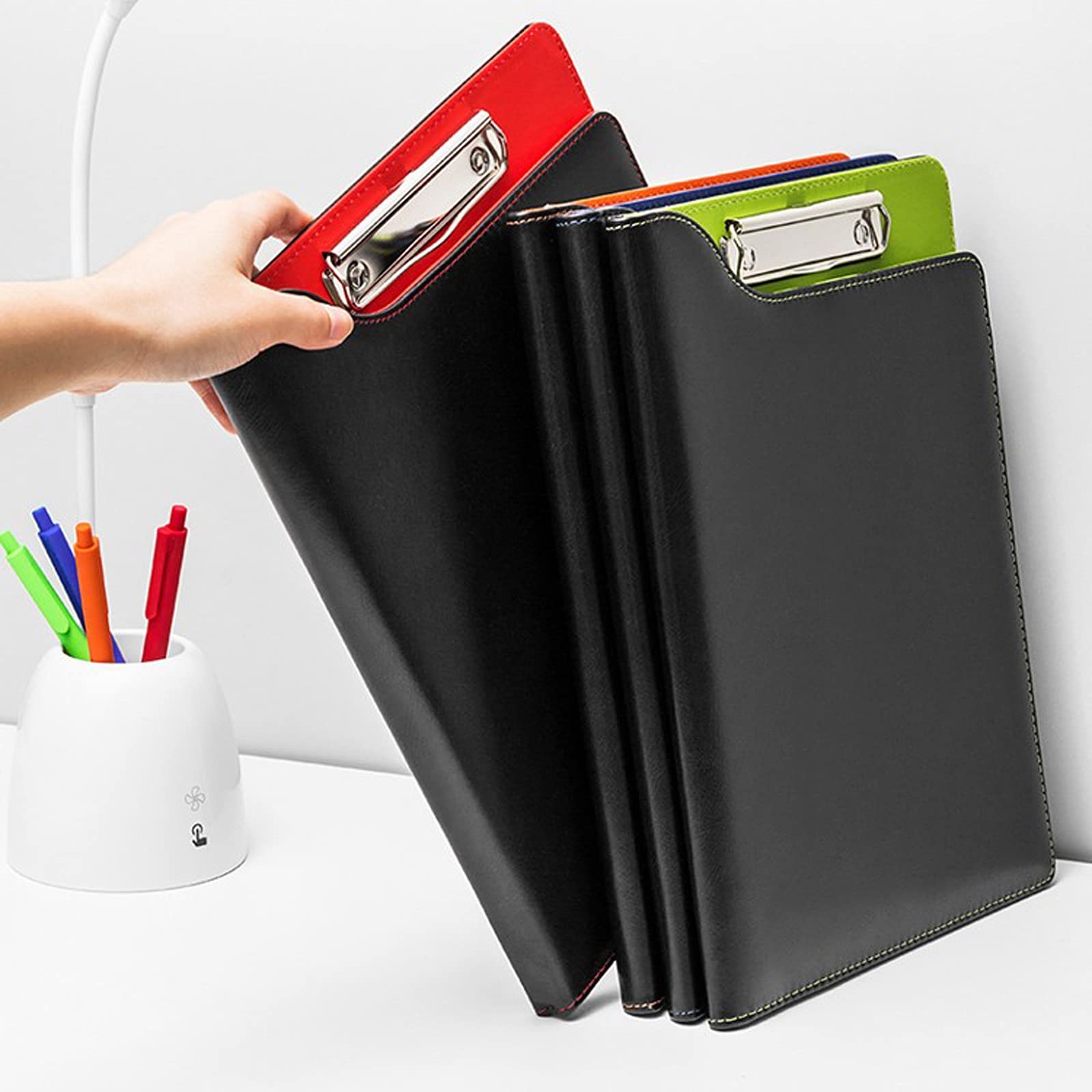 Uchwyt na dokumenty A4, wielofunkcyjny segregator spotkanie biznesowe Clipboard wielokolorowe podpisywanie książka skórzany segregator do biura, szkoły, biznesu, teczka do archiwum (zielony)