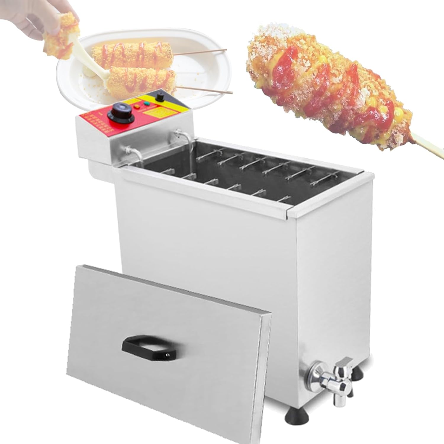 25L Commercial Electric Deep Fryer, Hot Dog Maker Machine Corn Dog Deep Fryer, Adjustable Temperature
