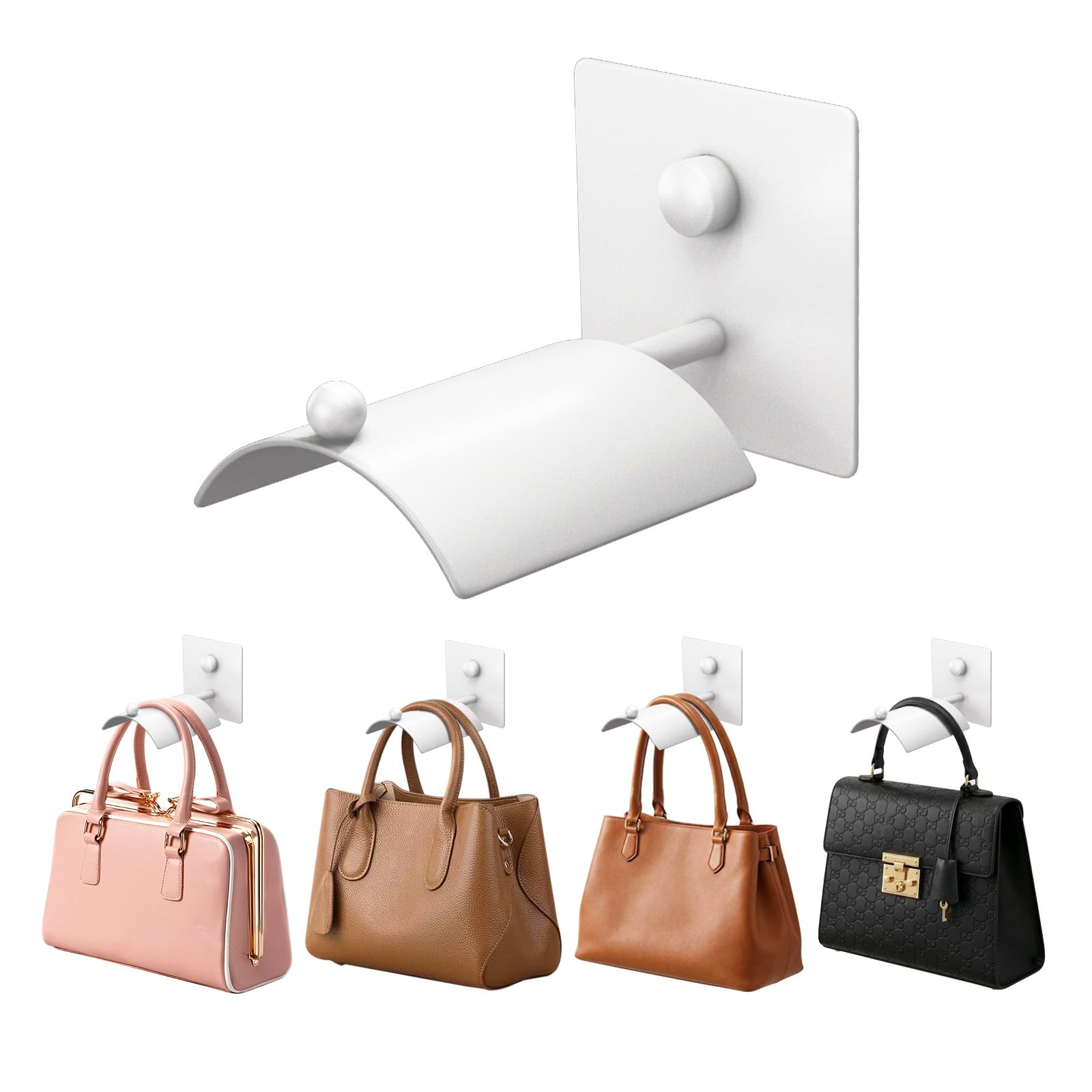 Metal Handbag Wall Hooks, Curved Bag Hanger, Space Saving,4 Pack ,White โ image 1