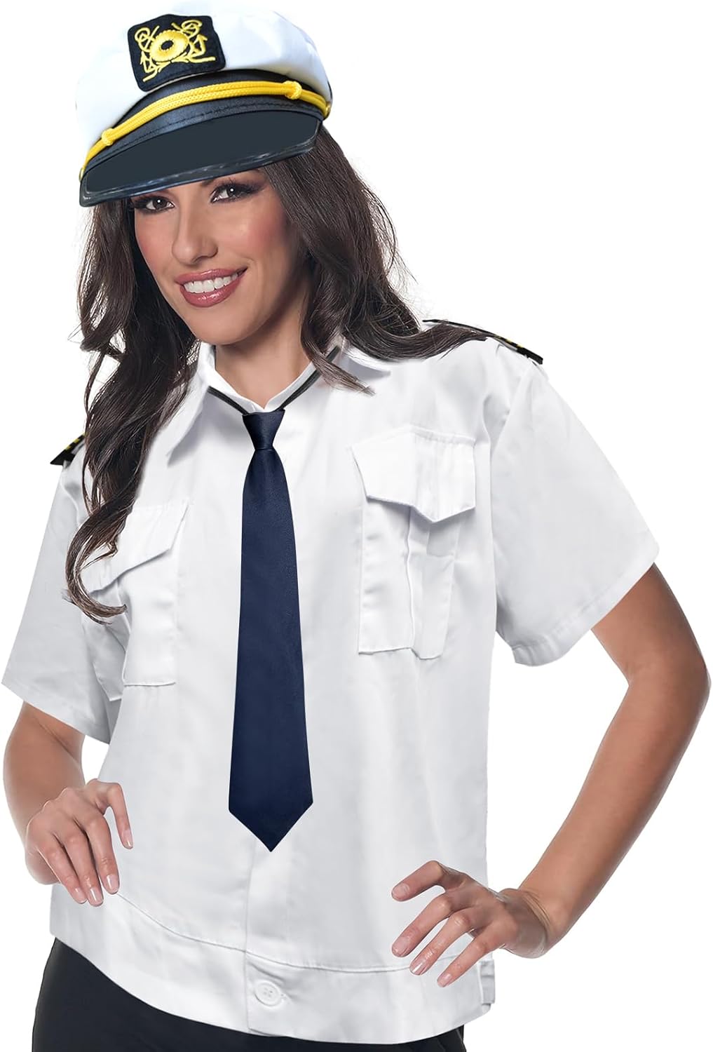 7 Pcs Yacht Captain Sailor Costume for Men Women,Yacht Accessories Set Captain Shirt Hat,Halloween Costumes for Men - Image 4