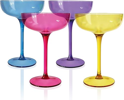 Miniatura 7 de Lily's Home Vasos acrílicos de margarita. Juego de 4 vasos de colores, reutilizables, irrompibles e inastillables junto a la piscina para exteriores