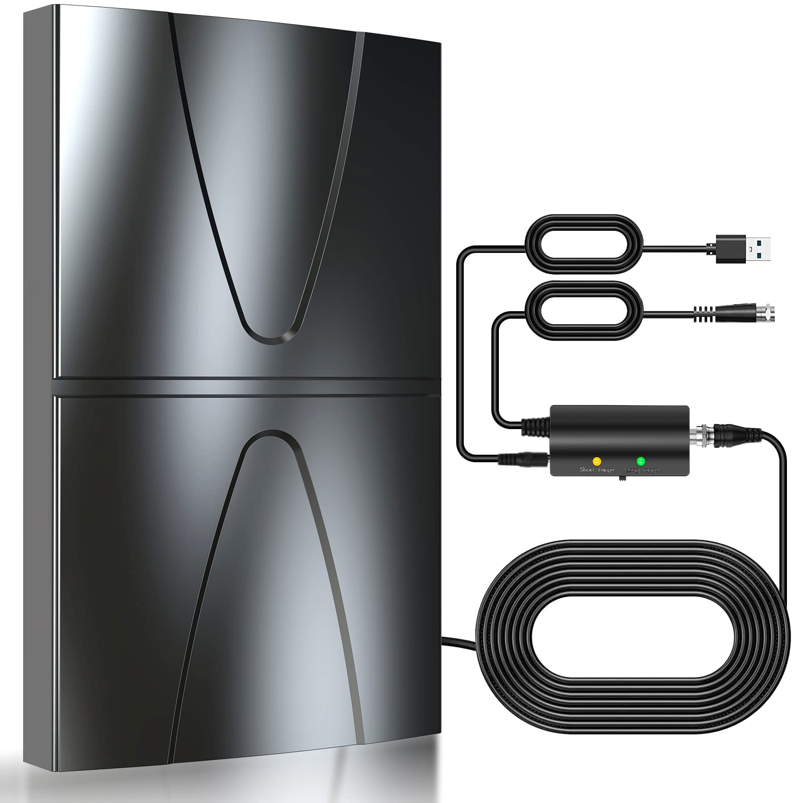 2025 Updated Strongest TV Antenna,1600 Miles Range Indoor/Outdoor Antenna for Smart TV and All Old TV's,360° Reception Digital TV Antenna for Local Channels-Thick Coax Cable and Amplifier