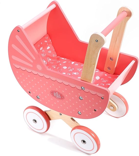 SOKA Doll World Pram Push Along Toy Baby Toddler First Step Activity Walker Push & Pull Walking Wagon Princess Pretend Play Pushchair Gift for Kids Children Girls Ages 3 year old +