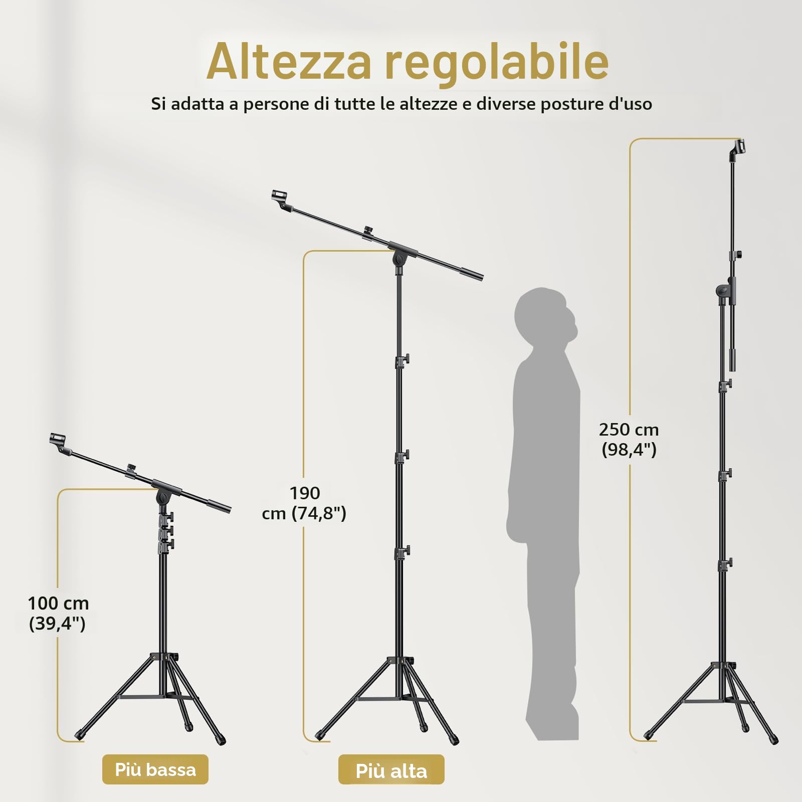 TONOR Supporto per Microfono con Supporto per Tablet, Treppiede per Pavimento, Regolabile in Altezza, con Borsa per il Trasporto, Morsetto per Telefono e iPad, Ampia compatibilità, T35