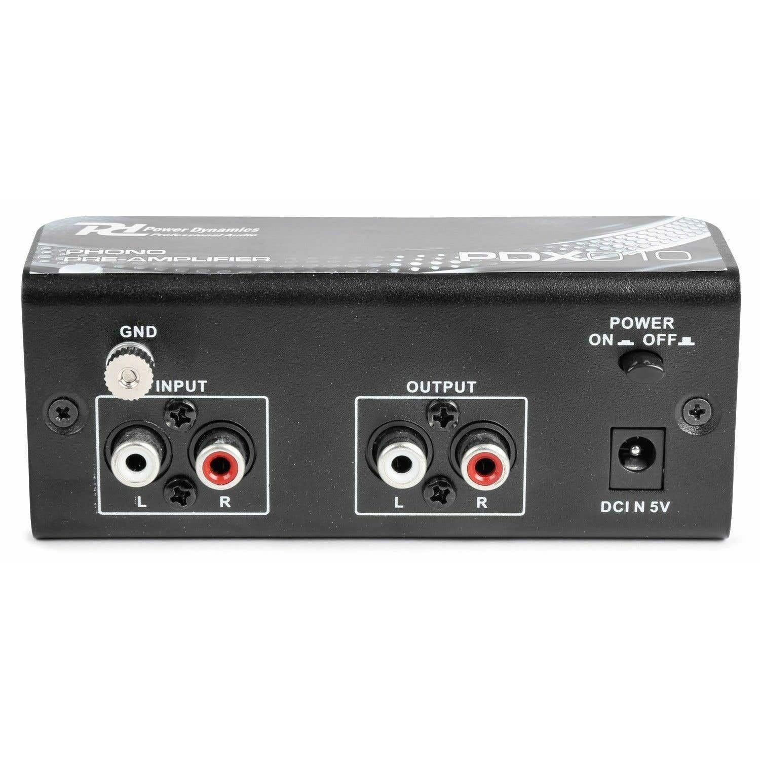 Power Dynamics PDX010 - Préamplificateur Phono, Entrée et Sortie RCA, Egaliseur RIAA, Boitier Solide, Borne de Mise à la Terre, Idéal pour Platine Vinyle et Tourne-Disque