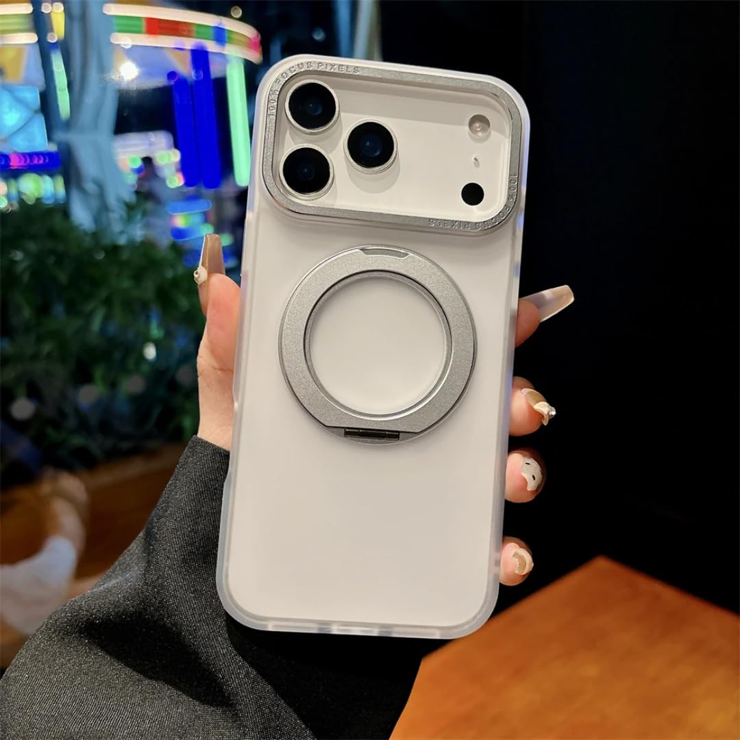 Luksusowe etui z magnetycznym uchwytem i składaną podstawką do iPhone'a 16 Pro, odporne na wstrząsy, z tyłu (do iPhone'a 16 Pro, białe)