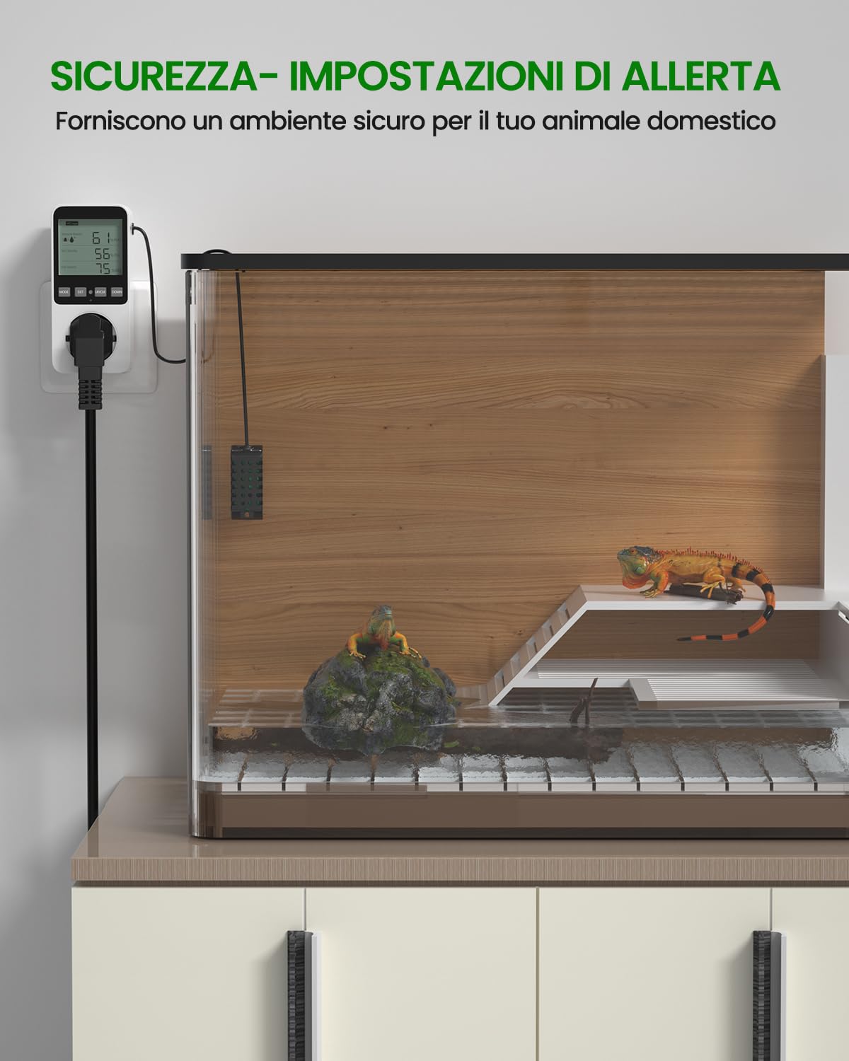 Regolatore di Umidità/Temperatura, Presa con Misuratore di Umidità 230V 16A con Sensore Termoregolatore Digitale con Allarme LCD Display per Rettili,Serra, Acquario, Fungo Riscaldante