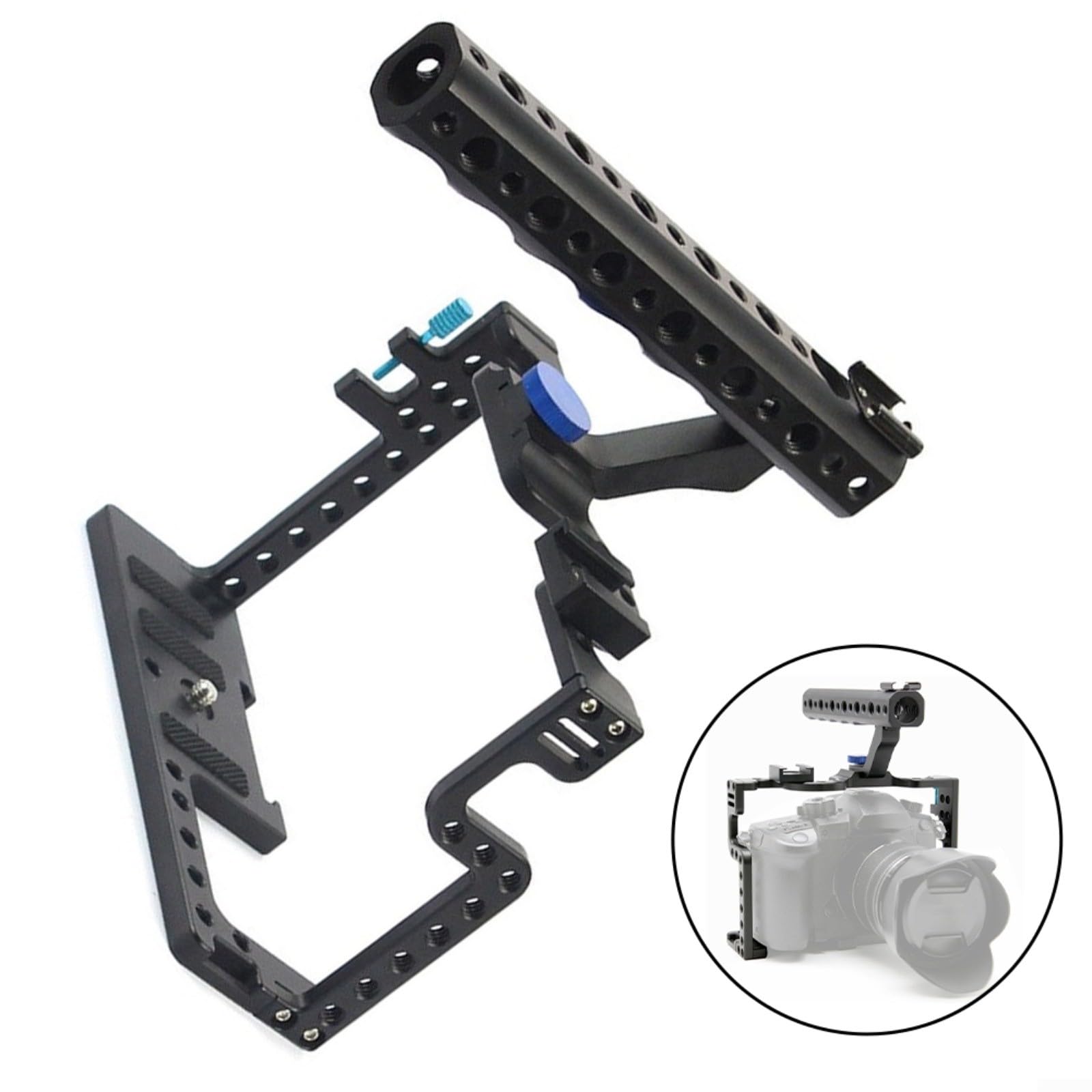 Kit gabbia per fotocamera Panasonic GH5 GH5S, in lega di alluminio, doppio supporto hot shoe con manico superiore e angoli regolabili, per impianto di produzione cinematografica