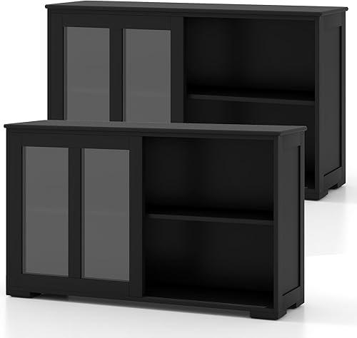 Miniatura 25 de Costzon Aparador Buffet Gabinete, Gabinete de Almacenamiento de Cocina de Madera con Estante Ajustable, Puerta Corrediza de Granero, Gabinete de