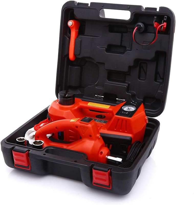 STANDTALL Electric Car Jack 5 Ton 12V Floor Jack, Impact Wrench, Inflator | Fits Sedan SUV Truck, Lift Range 5.9-17.7in, 350 N·m Impact Wrench, 35L/min Pump, 150 PSI Gauge, Headlight