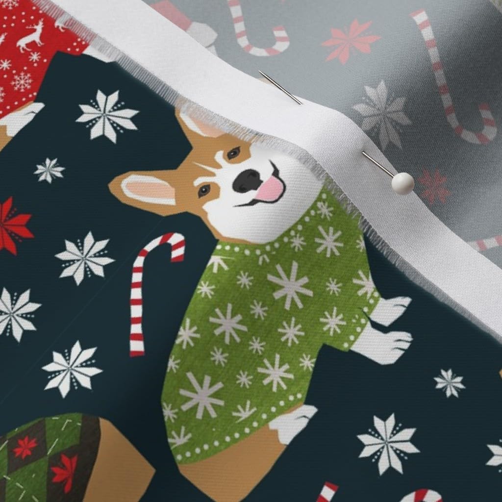 Spoonflower Fabric - Corgi Holiday Xmas Cute Christmas Corgis Sweater Cloth Pet Portrait Printed on Organic Cotton Sateen Fabric by The Yard - Sewing Quilting Apparel Home Decor