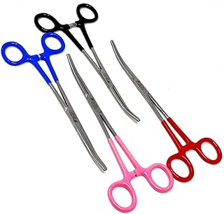 Set of 4 Assorted Color PVC Grip Handle German Stainless Curved Hemostat Forceps Pliers Full Serrated 8
