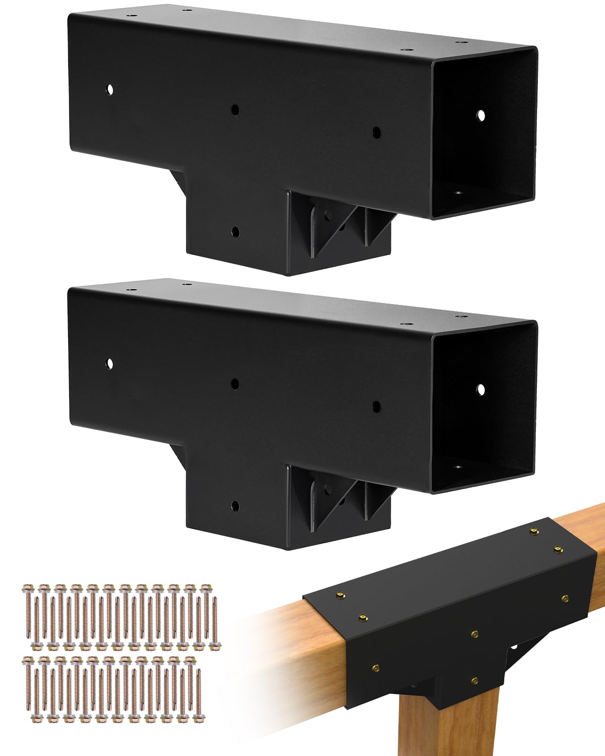 VEVOR Kit Staffe per Pergola, Adatto per Travi in Legno 92 x 92 mm in Dimensioni Reali, Kit di Staffe per Gazebo in Legno Fai da Te a 3 Vie con Viti, Confezione 2, per Banchetti per Feste all'Aperto