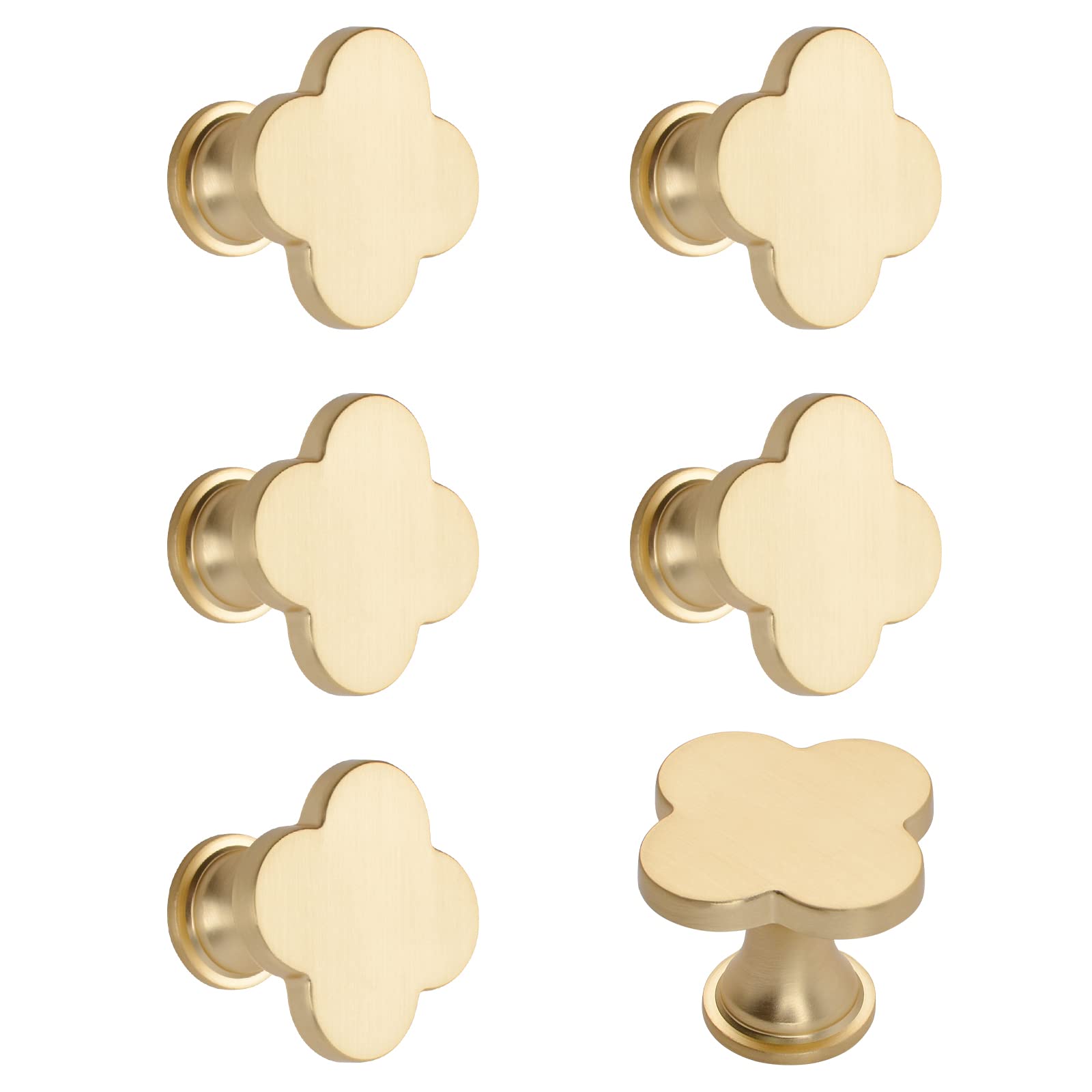 Morobor Gold Base With Golden Finish 6Pcs Four-Leaf Clover Handle, Creative Cabinet Drawer Pulls Multifunctional Single Hole Zinc Alloy Knobs For Dresser Wardrobe Door Furniture/Gold Base And Surface