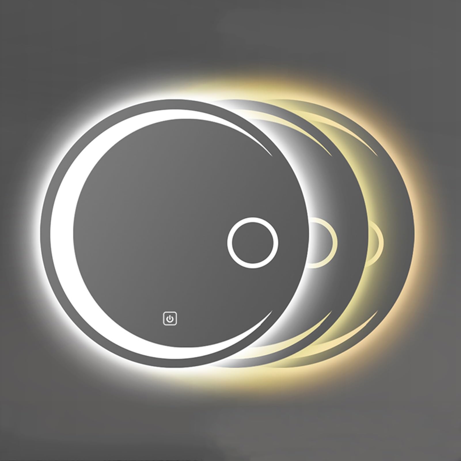 Specchio Espejo de baño redondo con iluminación LED, espejo de aumento sin marco, atenuación infinita, control de un solo toque, 3 colores de luz, botón táctil doble: ideal para maquillaje y cuid