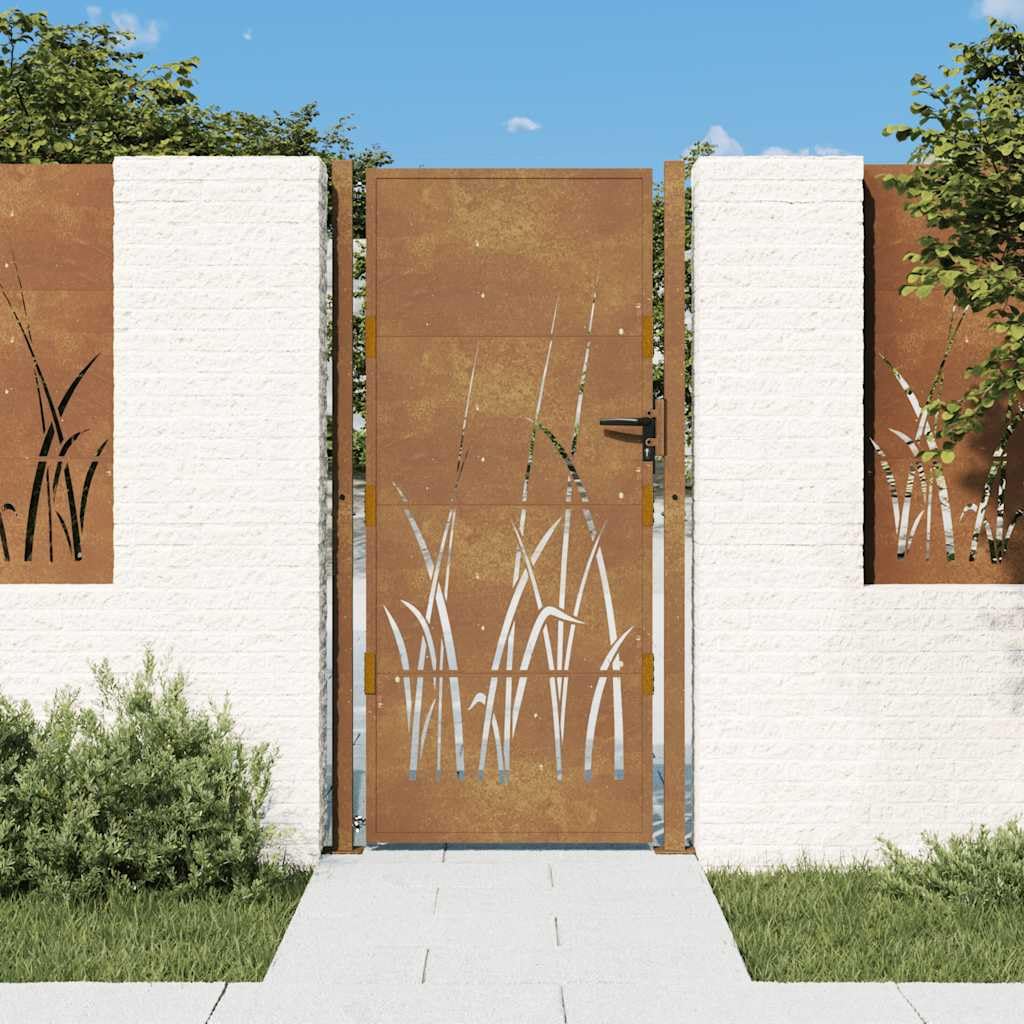 vidaXL Cancello da Giardino 100x200 cm in Acciaio Corten Design Erba, cancello, cancello in acciaio, cancello da esterno, cancello di sicurezza