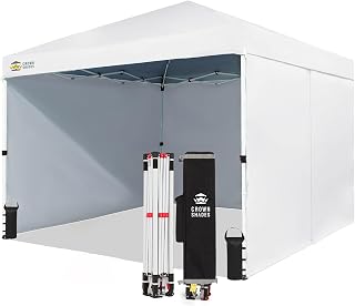 CROWN SHADES 10X10 Comercial Instant Canopy Pop Up Tent with Center Lock (10x10 with 4 Sidewalls, White)
