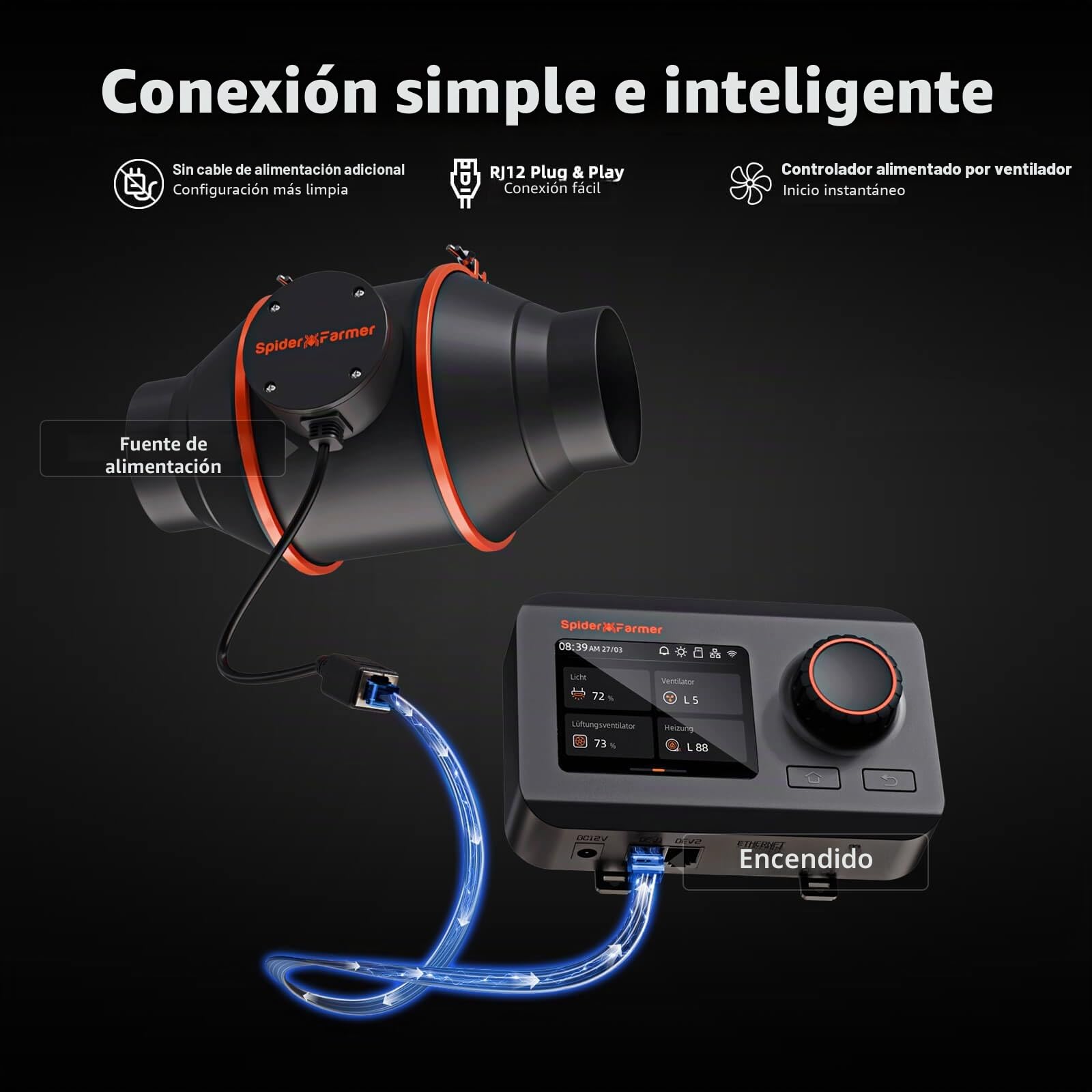 SPIDER FARMER Ventilador en línea de 10,2 cm con control de temperatura y humedad, ventilación, extractor para tiendas de cultivo Hidroponía Calefacción Refrigeración Flujo de aire
