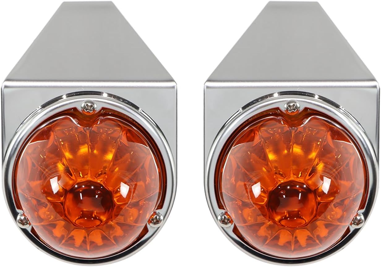 Glass Lens Watermelon Lights Kit, 2PCS LED Side Marker Turn Tail Signal Lights with Stainless Steel Bracket for Peterbilt Freightliner Kenworth Trucks Trailers RVs (Amber)