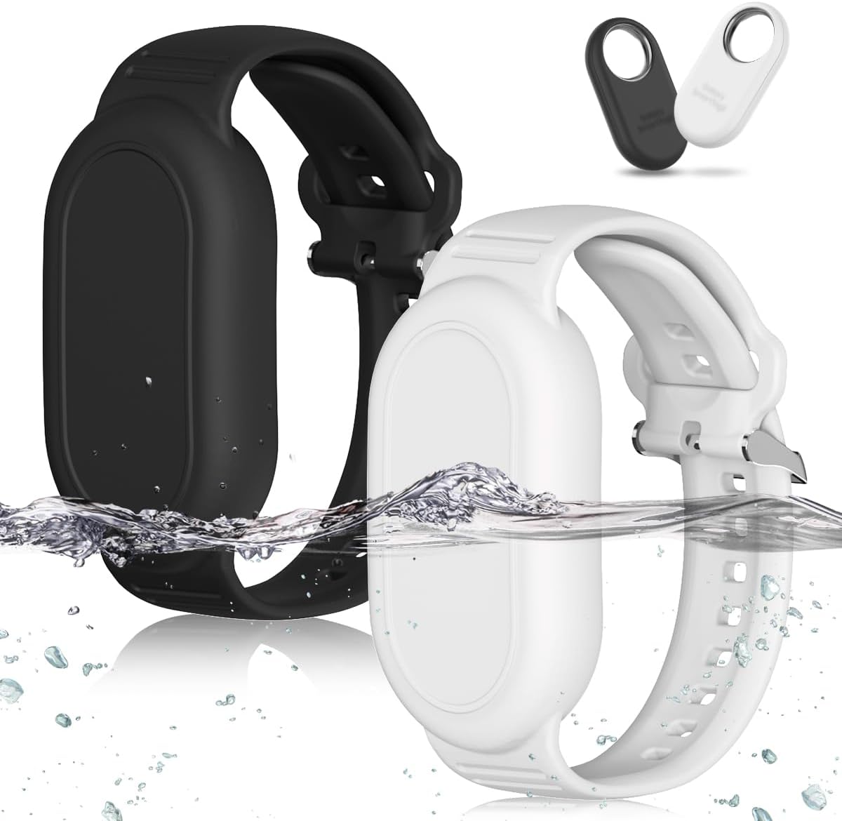 for Samsung Galaxy SmartTag 2 Wristband Holder [2-Pack], Soft Silicone Wristband Smart Tag 2 Holder Kids Bracelet Galaxy Smart Tag 2 Case for Child Elderly (Black+White)