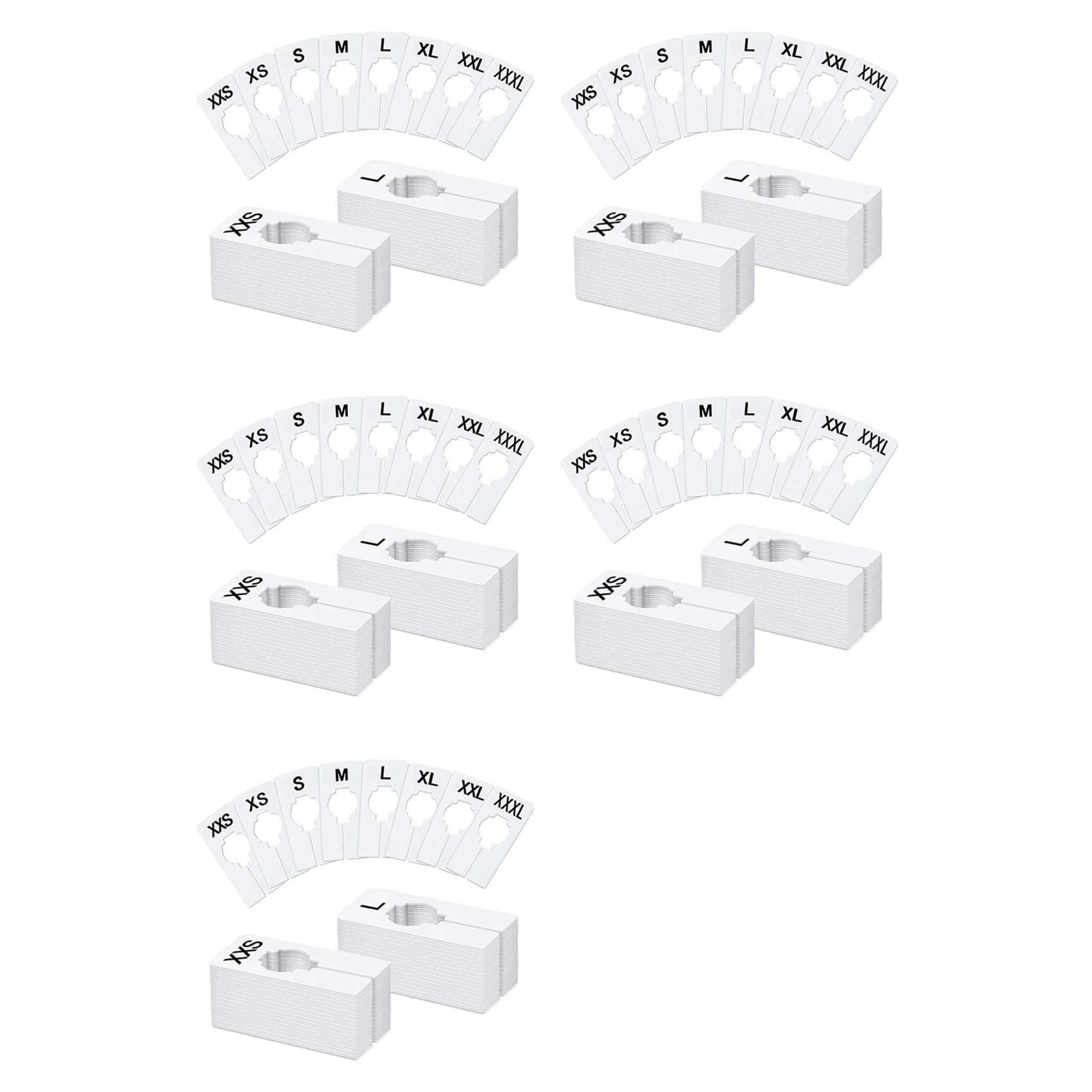 Hndhbfgrt 200 PCS Closet Dividers, Writable and Reusable Closet Rack Dividers Hangers, Preprinted in 8 Sizes White