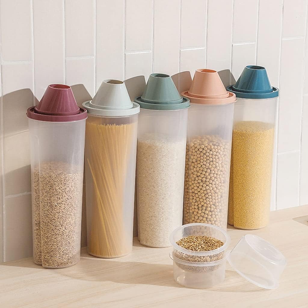 kitchen jars Plastic Storage Box Kitchen Food Grains Cereal Containers Tall Food Storage Spaghetti Noodle/Pasta Container With Scale Lid Useful Container Set (Color : 3pcs green) (2pcs Pink )