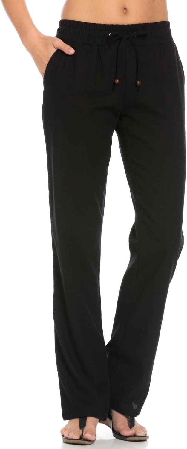 Poplooks Women's Comfy Elastic Waistband Drawstring Linen Pants