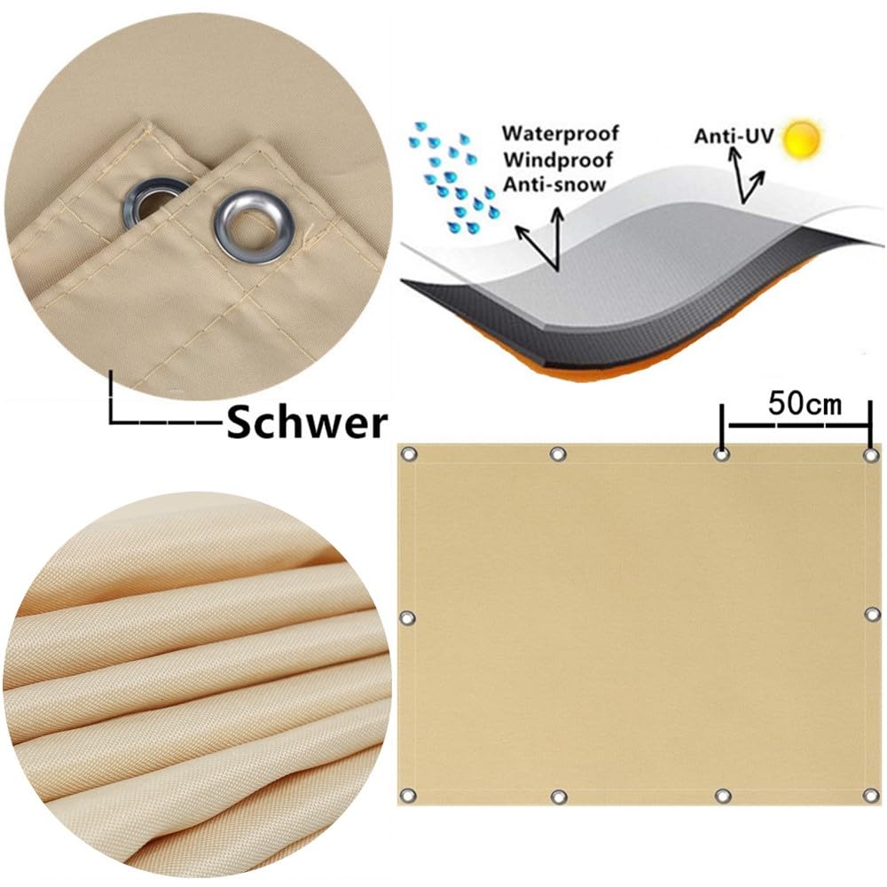 Sonnensegel Wasserdicht 2.8x2.8M, Sonnensegel Rechteckig mit ösen, Sonnenschutz Balkon Sonnensegel Terrasse Ohne Bohren, Segeltuch für Terrasse Garten UV Schutz, Schwer, Sand Beige