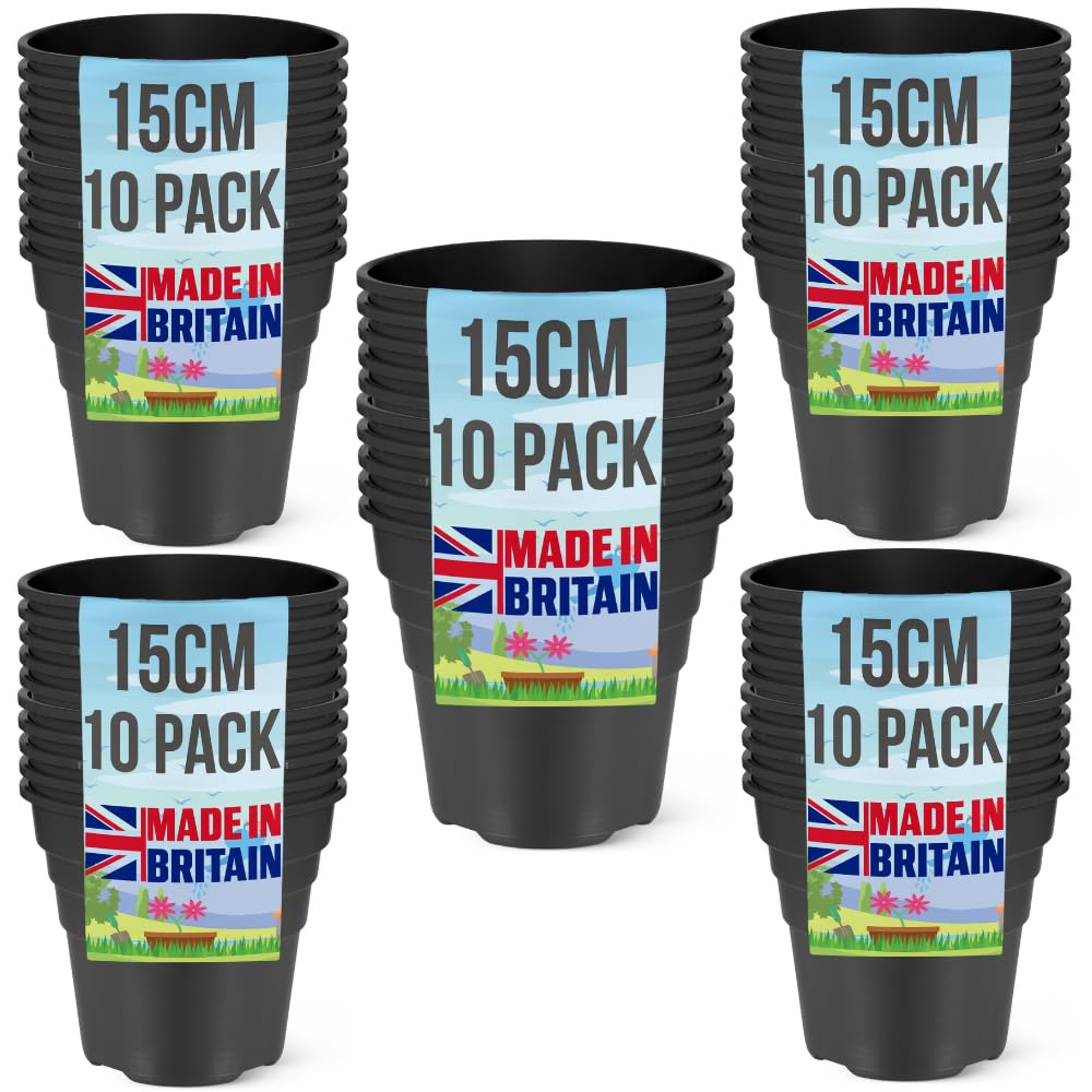 Happy Pots Black Premium Plastic Plant Pot 15Cm - Nursery Pot - 50 Pack - Made In Uk - Recyclable - With Drainage Holes - Bpa Free