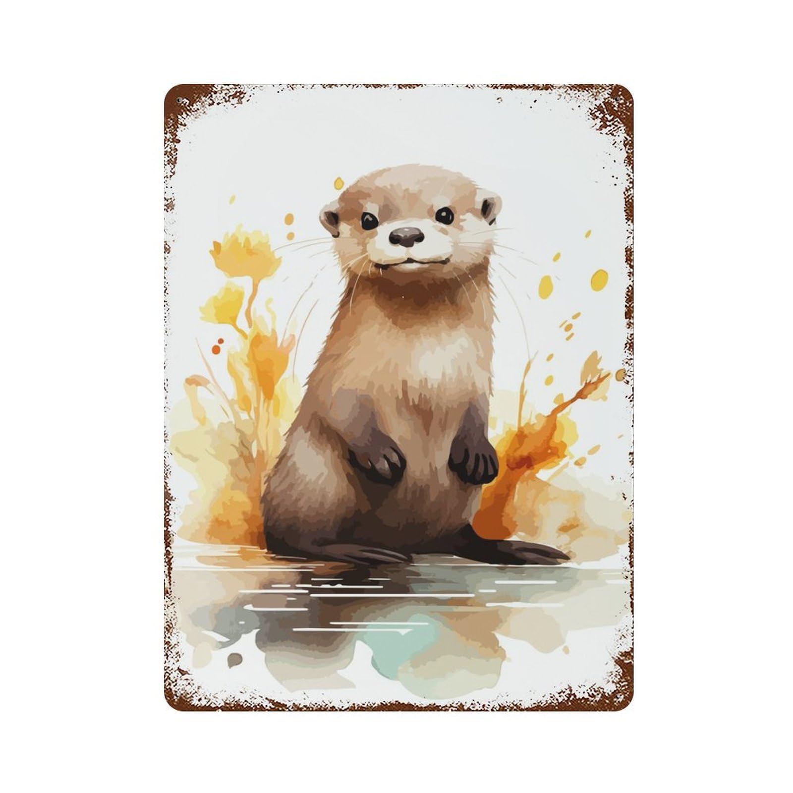 Watercolor Otter Rustic Tin Plaque 15.7"x11.8", Ideal for Shed, Workshop And Garage Wall Decor