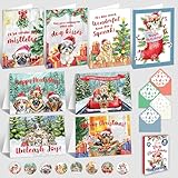 Decorably 16 Pack Foiled 5x7in Dog Christmas Cards with Envelopes and Stickers, 8 Adorable Designs Boxed Christmas Cards with Dogs, with Printed Message Inside