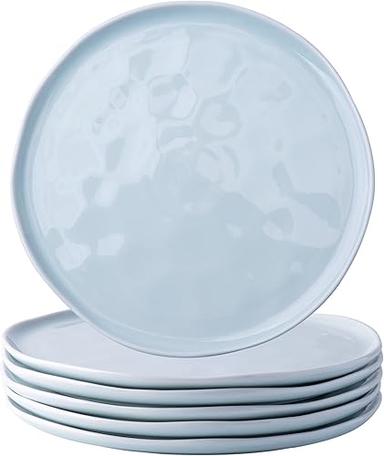 LERATIO Juego de 6 platos de cerámica para ensalada de 8.0 pulgadas, platos de porcelana hechos a mano para cocina con borde ondulado, aptos para