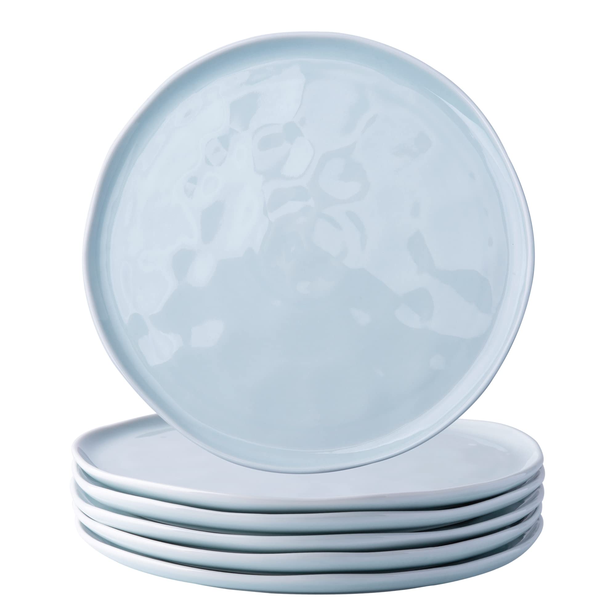 LERATIO Ceramic Plates,8.0 inch Salad Plates Set of 6,Handmade Porcelain Plates for kitchen with Wavy Edge,Microwave & Oven& Dishwashes Safe,Light weight & Scratch Resistant Dishes Light Blue