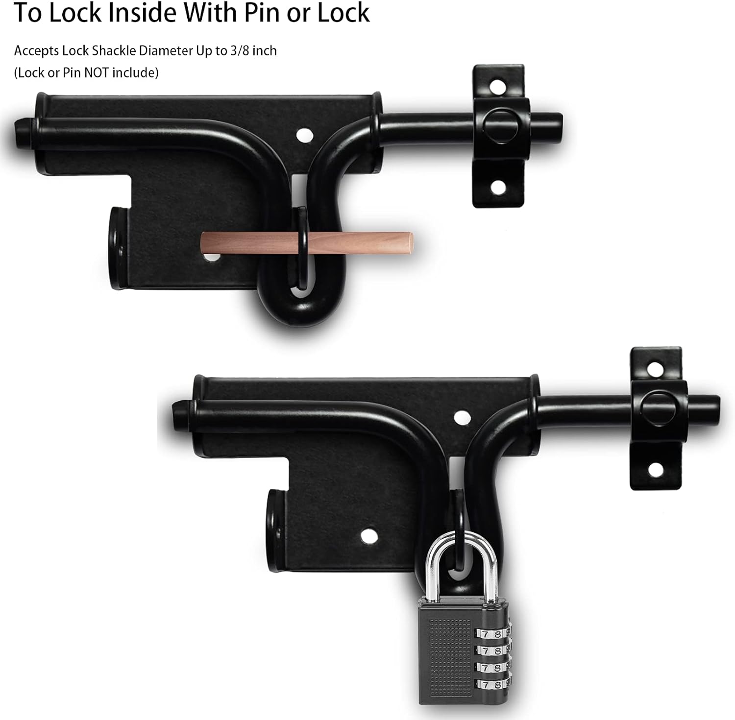 Black Heavy Duty Sliding Bolt Latch with Hanging Lock Hole, Left and Right Sliding Bolt, Used for Wooden Fence, Courtyard Door, Indoor and Outdoor Door Latch, Solid Thickened Iron Hardware