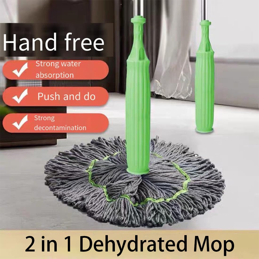 Mopa giratoria de microfibra 2 en 1 con 2 almohadillas reemplazables, limpiador de suelos giratorio de 360°, mopa de secado rápido para madera dura y uso comercial, ideal para limpieza del hogar (2