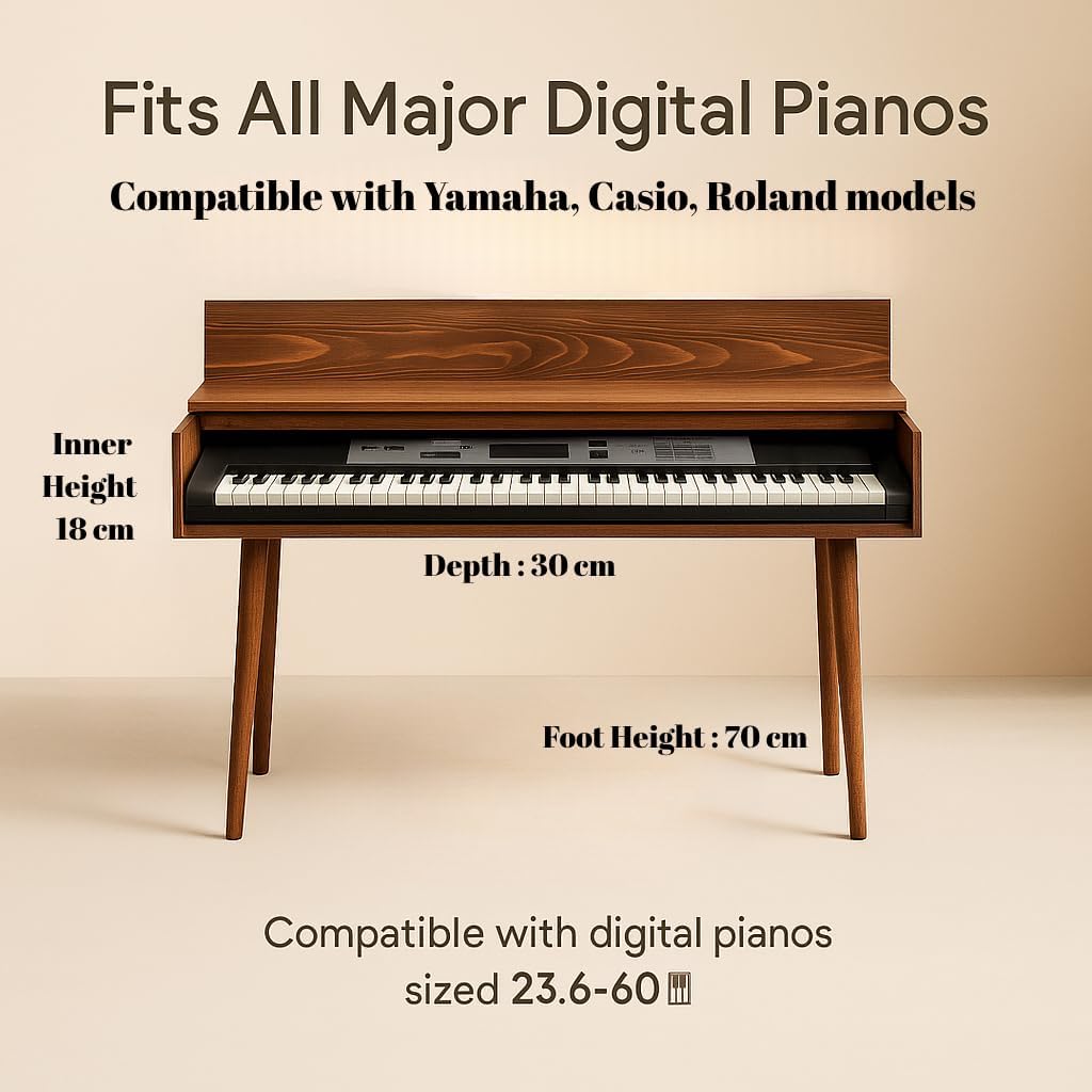 Customize Wood Piano Keyboard Stand, Mid Century Modern Wooden Furniture Stand for Digital Piano and Keyboards, Compatible with 54-88 Key Electric Piano (50 cm)