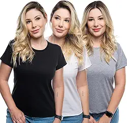 Kit 3 Camisetas Feminina Tshirt Manga Curta Basica Lisa