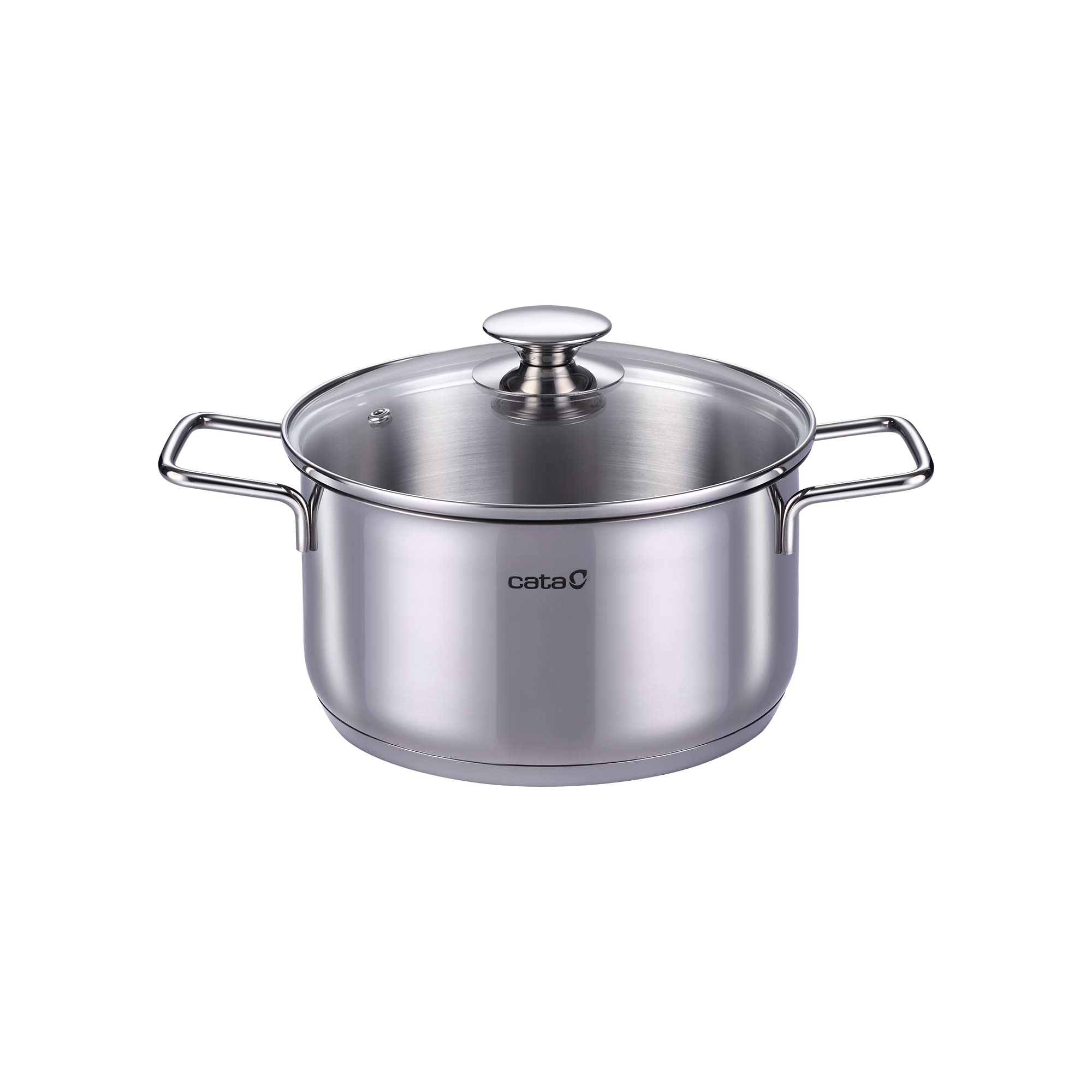 CATA New York - Juego de sartenes y cacerolas (5 Piezas, con Tapa de Cristal, Acero Inoxidable Pulido, aptas para inducción)