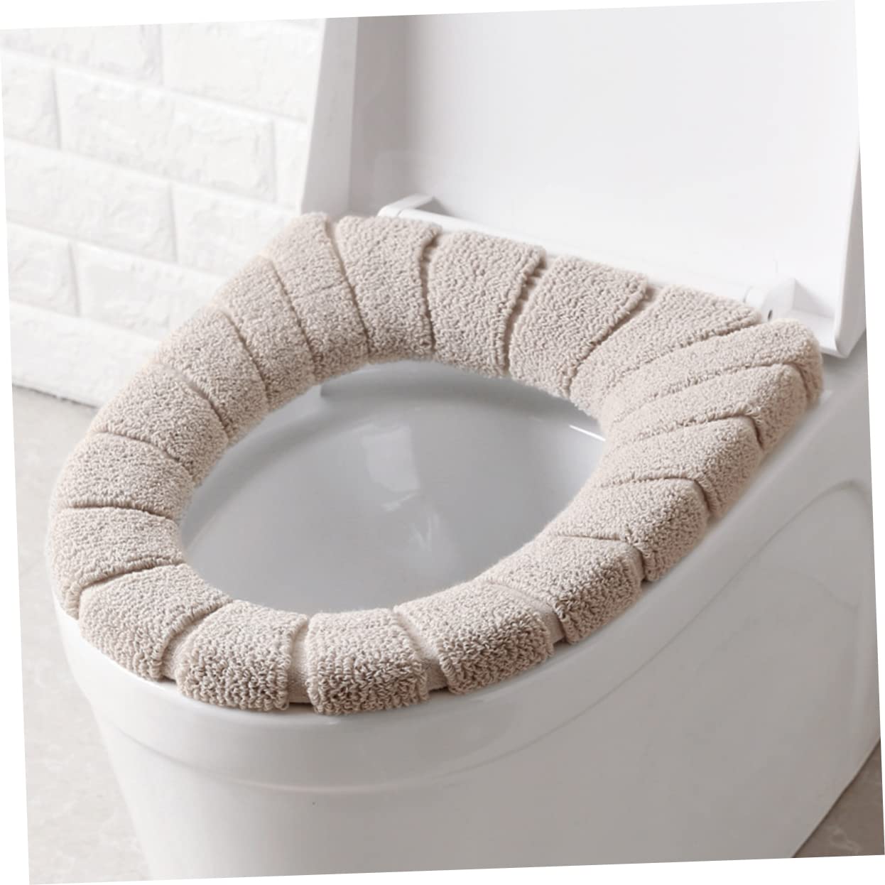 Cabilock Heavy Duty Toilet Seat Cover Round Padded Seat Elastic Stretchable Washable Warm Random Color