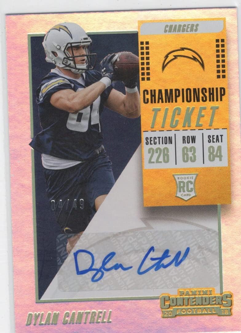 Dylan Cantrell Autographed & Serial Numbered #04/49 Championship Ticket Foil Rookie Card Special Insert Collectible Baseball Card - 2018 Panini Contenders Football Card #188 (Chargers)