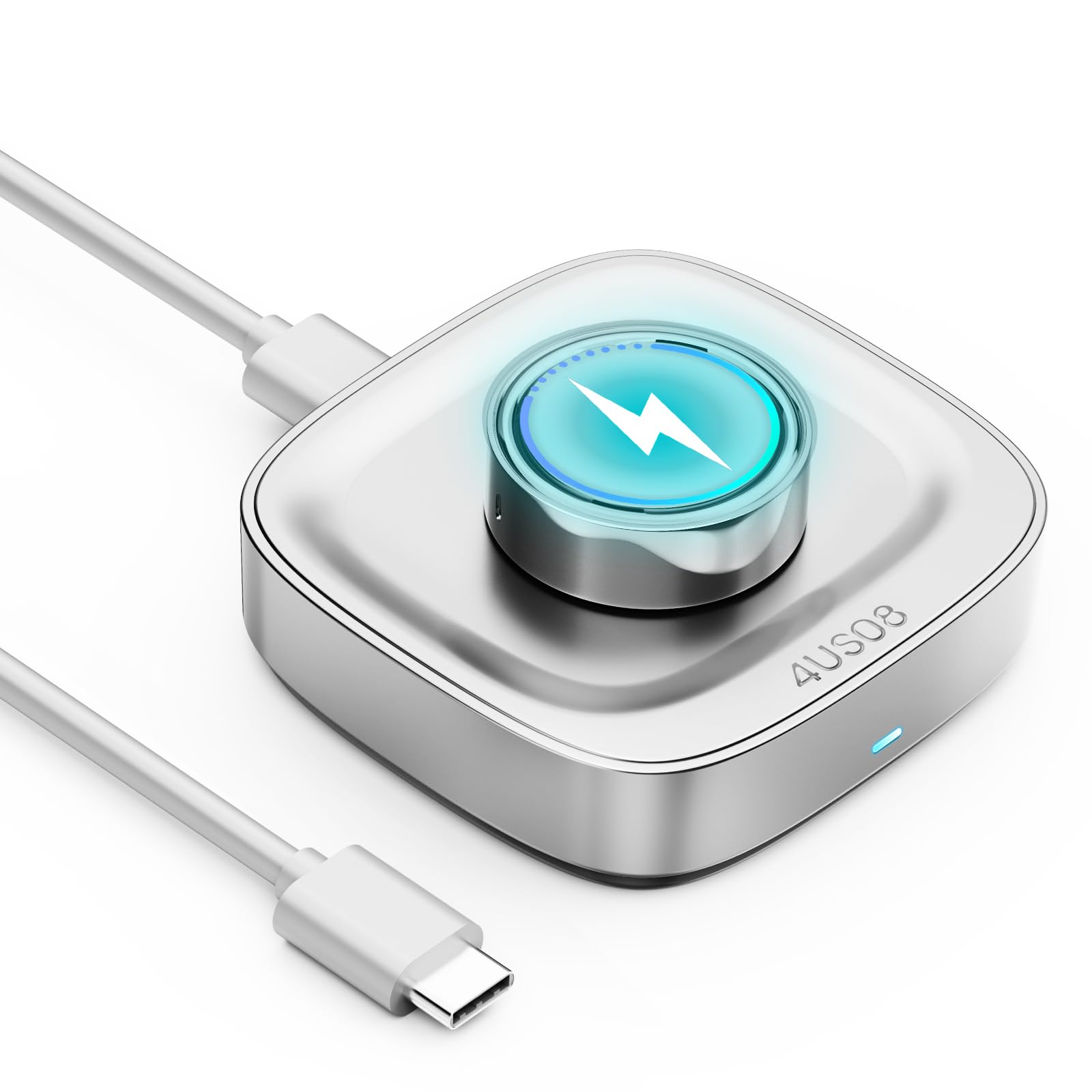 Cargador Oura Ring Gen 4 de diseño premium plateado con base estable y cable USB-C talla 8 8
