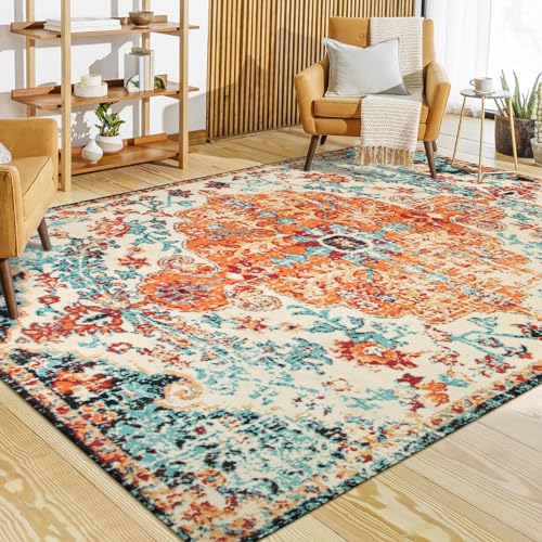 Lahome Boho Rugs for Living Room 8x10, Washable Orange Bedroom Area Rug ...