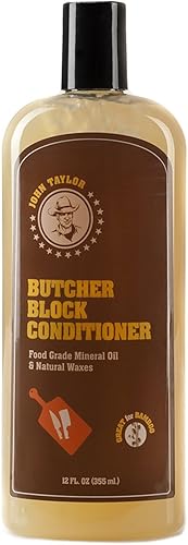 John Taylor Butcher Block Conditioner aceite mineral y ceras naturales de calidad alimentaria, 12 onzas líquidas, 355 mililitros