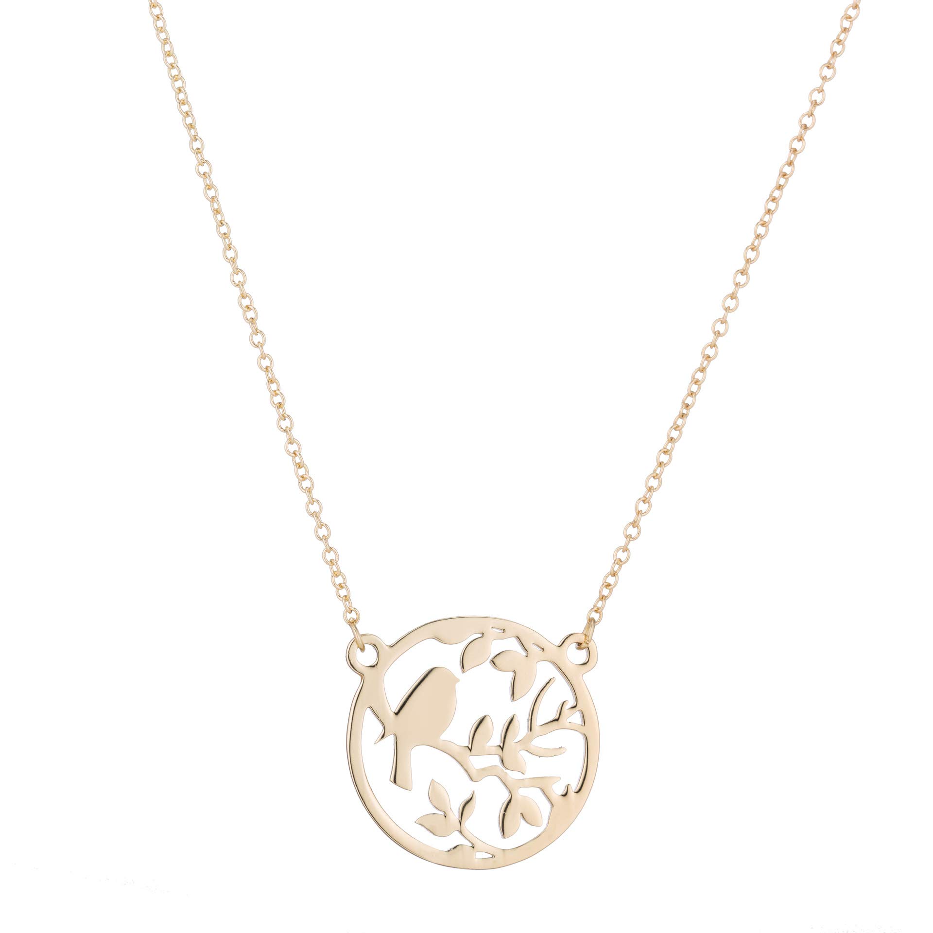 Collier d'oiseau rond sur l'arbre en argent massif ciselé - 2