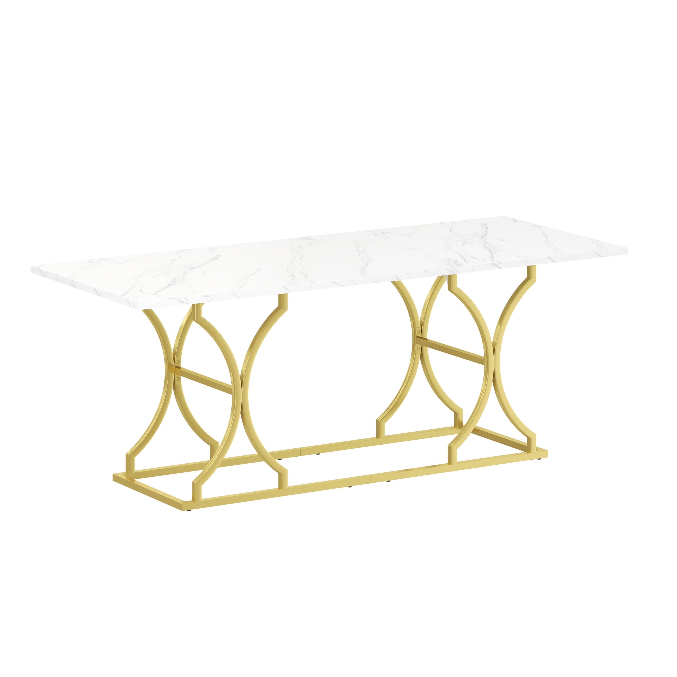 Tavolo da pranzo telescopico (200 x 80 x 76 cm), tavolo da pranzo allungabile, tavolo da cucina allungabile, salvaspazio, per cucina e soggiorno (bianco + oro)